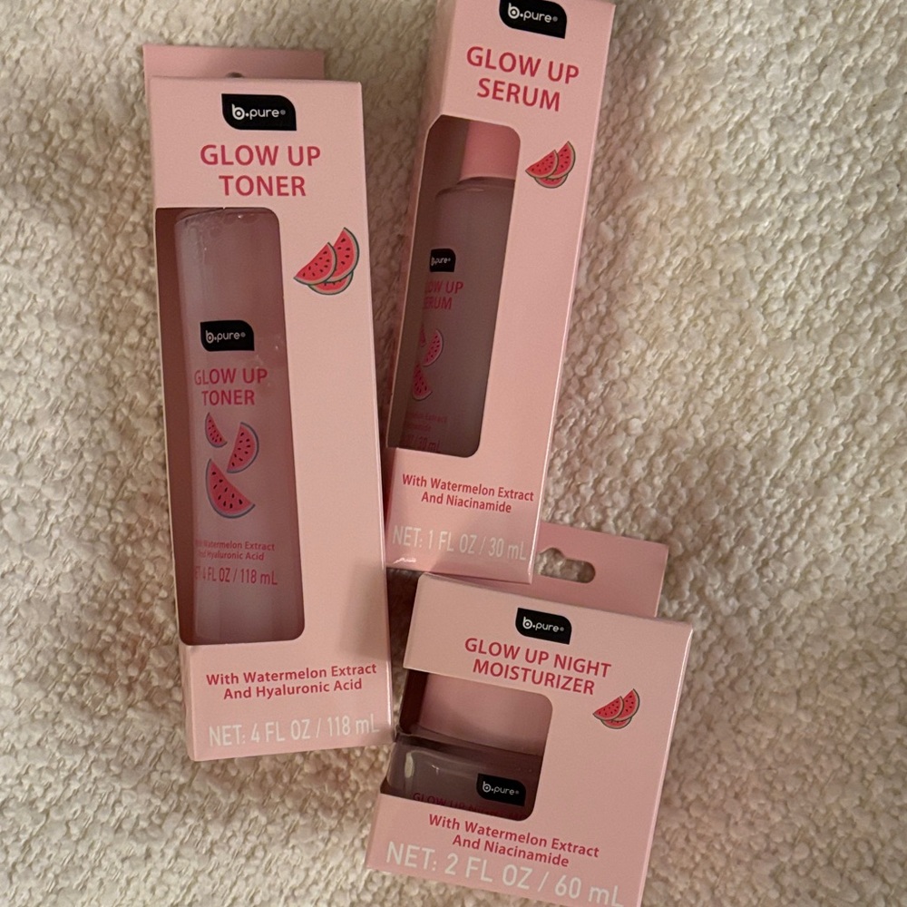 b.pure Glow Up Skincare Set - night moisturizer - serum - toner